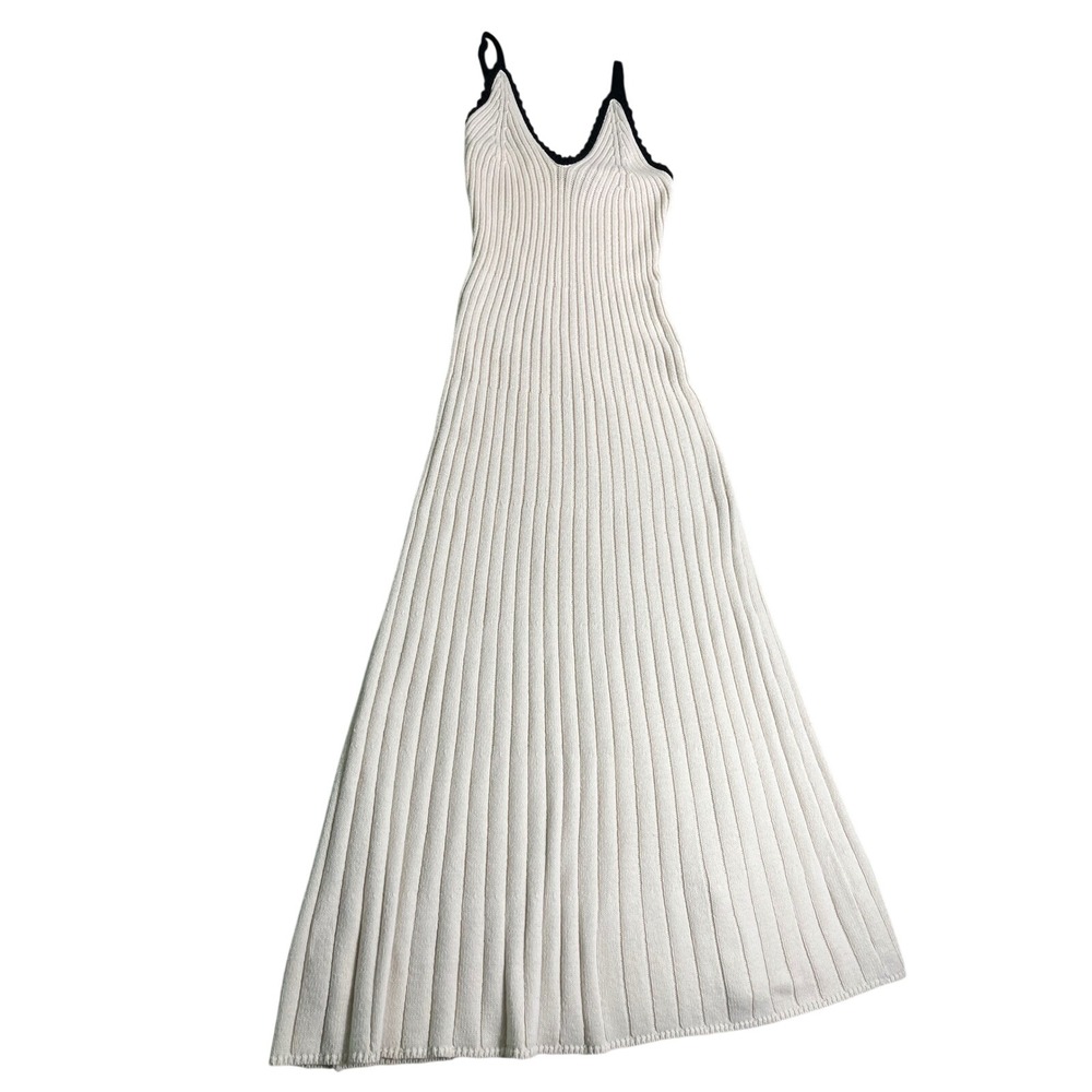 Freshman 1996 Rib Knit Maxi Dress Medium Cream Black Contrast Straps